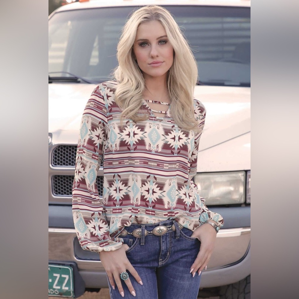 (#153)CRUEL DENIM Southwest Print Blouse